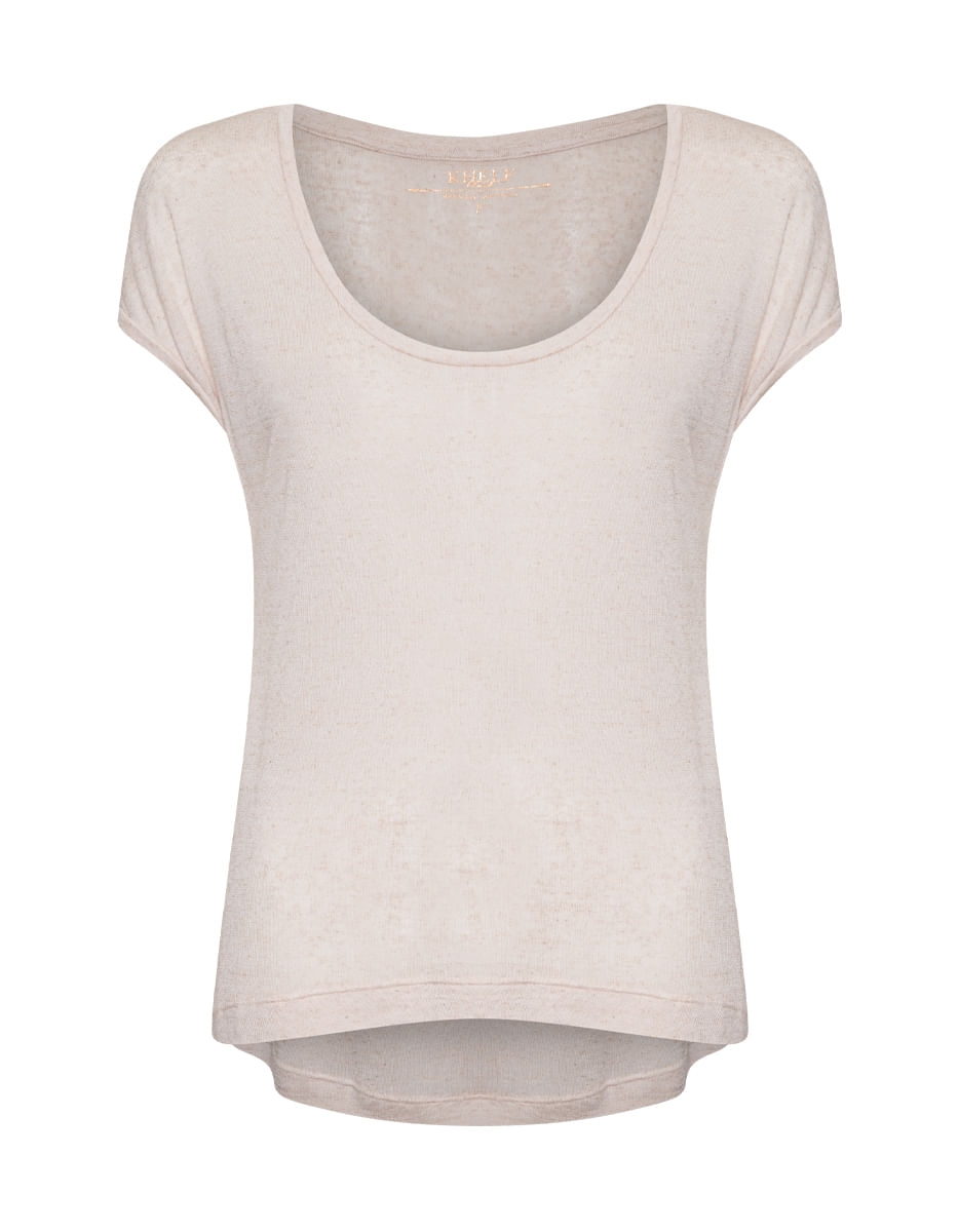 BLUSA FEMININA MANGA CURTA BARRA ARREDONDADA ROSA NUDE TAMANHO P