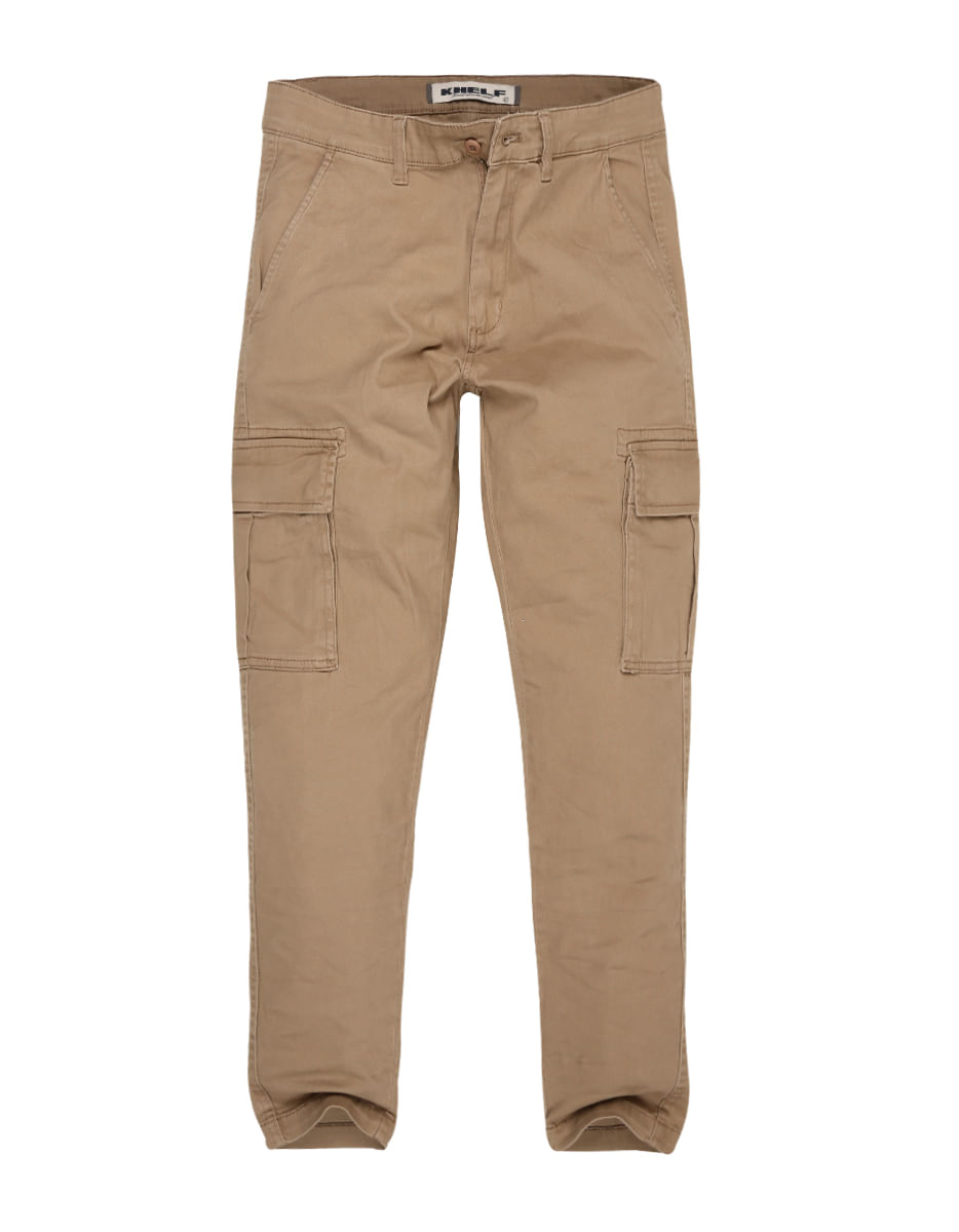 CALÇA MASCULINA RETA COLOR COM BOLSO CARGO KHAKI TAMANHO 40