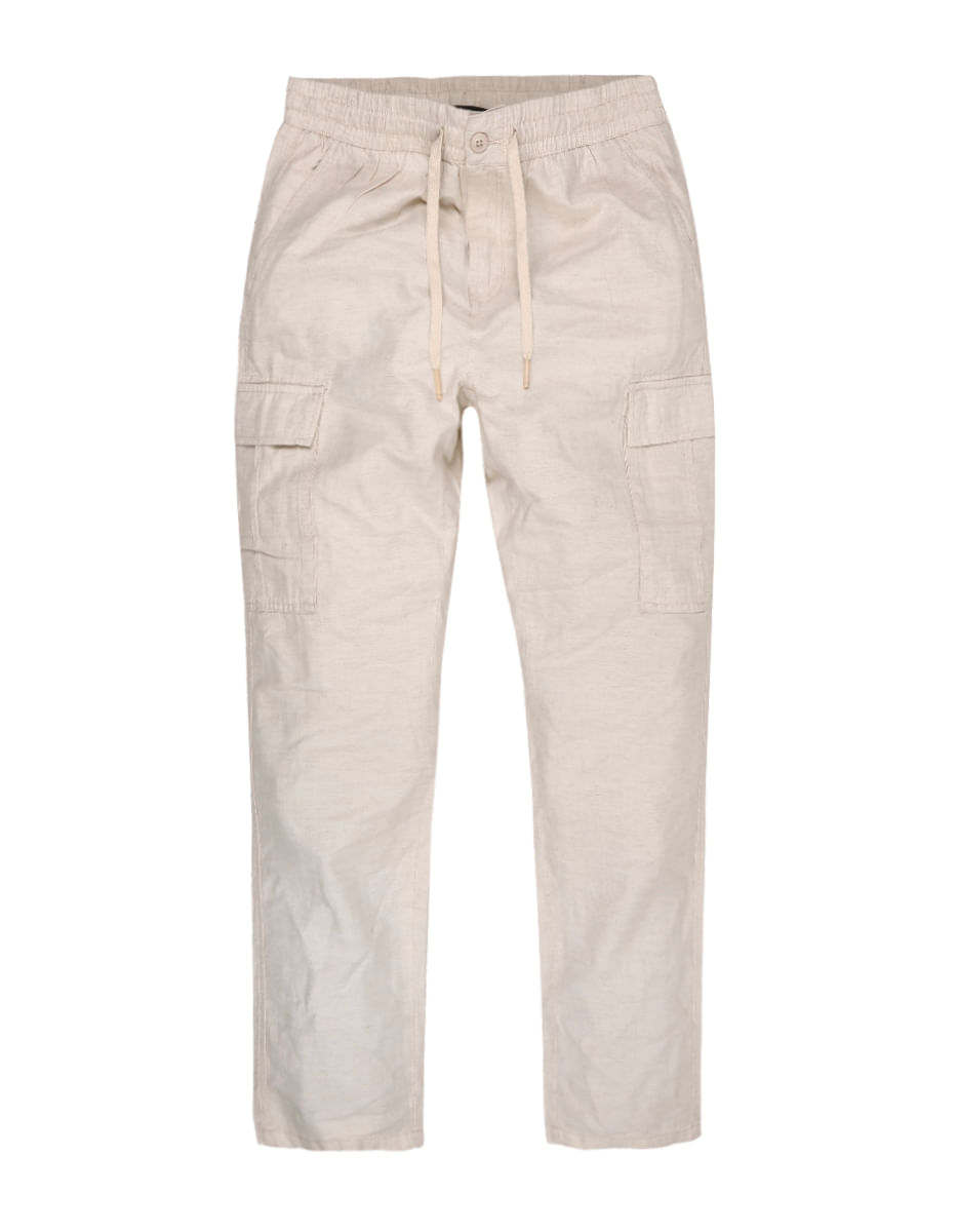 CALÇA MASCULINA LIOCEL RÚSTICO BOLSO CARGO NATURAL TAMANHO P