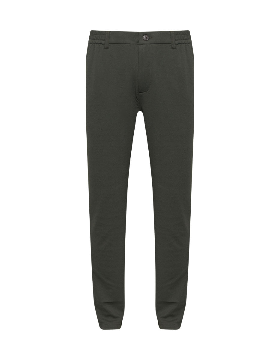 CALÇA MASCULINA RETA EM PIQUET CÓS ELÁSTICO MILITAR TAMANHO P